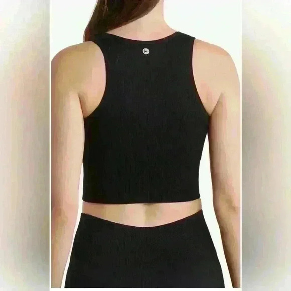 90 Degrees by Reflex Black Cropped Ribbed Ruffle Tank Top OS - Picture 2 of 6